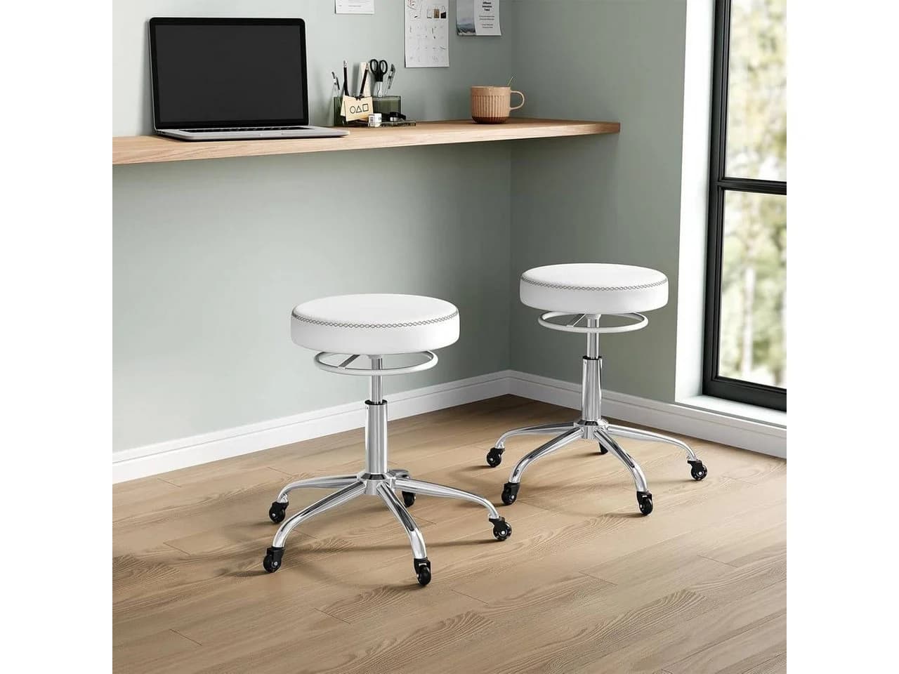 Woltu Drehhocker 360° drehbar mit Rollen höhenverstellbar Schwarz/Weiß - Bild 4
