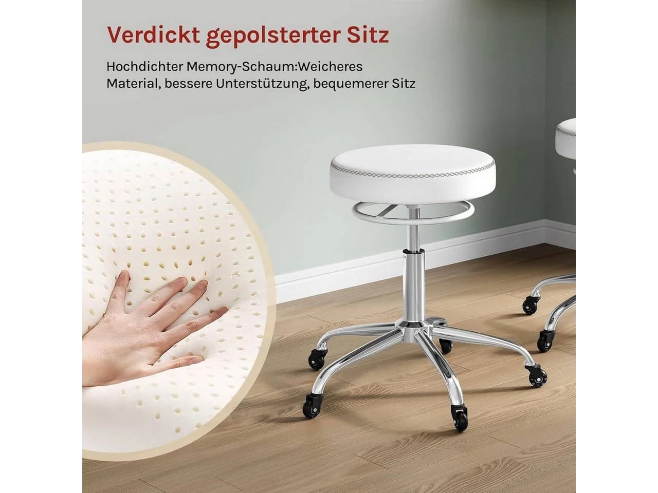 Woltu Drehhocker 360° drehbar mit Rollen höhenverstellbar Schwarz/Weiß - Bild 5
