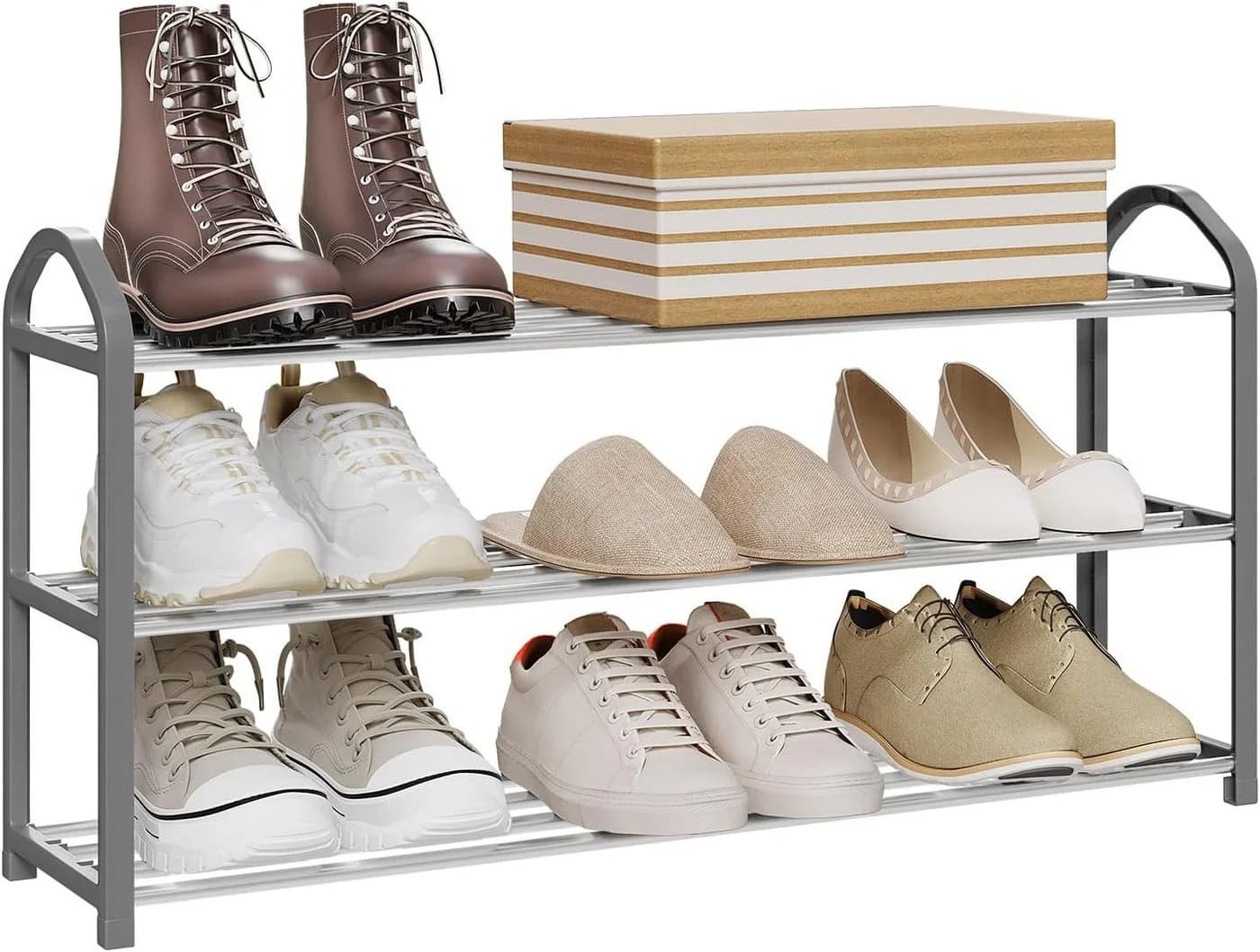Woltu Schuhregal 3 Schichten Grau Schwarz Beige Stahl Kunststoff - Bild 2