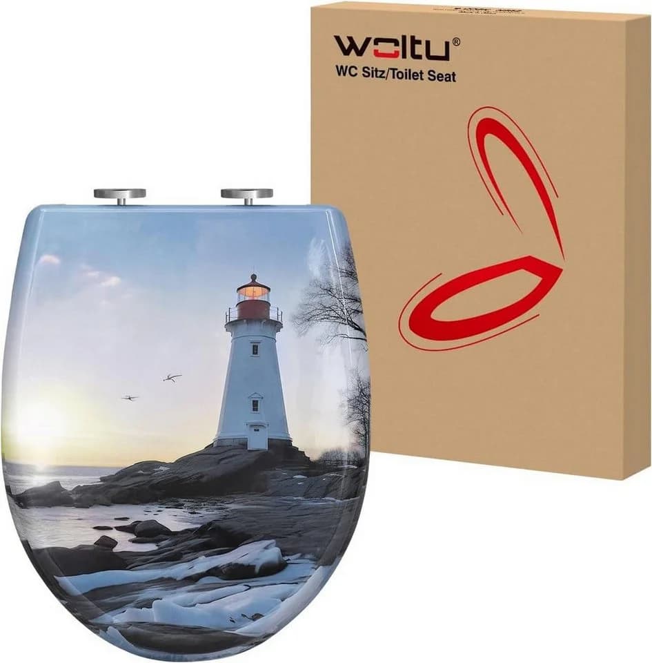 Woltu WC-Sitz O-Form mit Soft-Close und Quick Release Leuchtturm-Muster - Bild 2