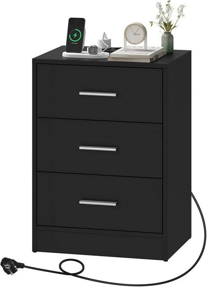 Woltu Nachttisch mit Ladestation 3 Schubladen Weiß/Schwarz Modern - Bild 2