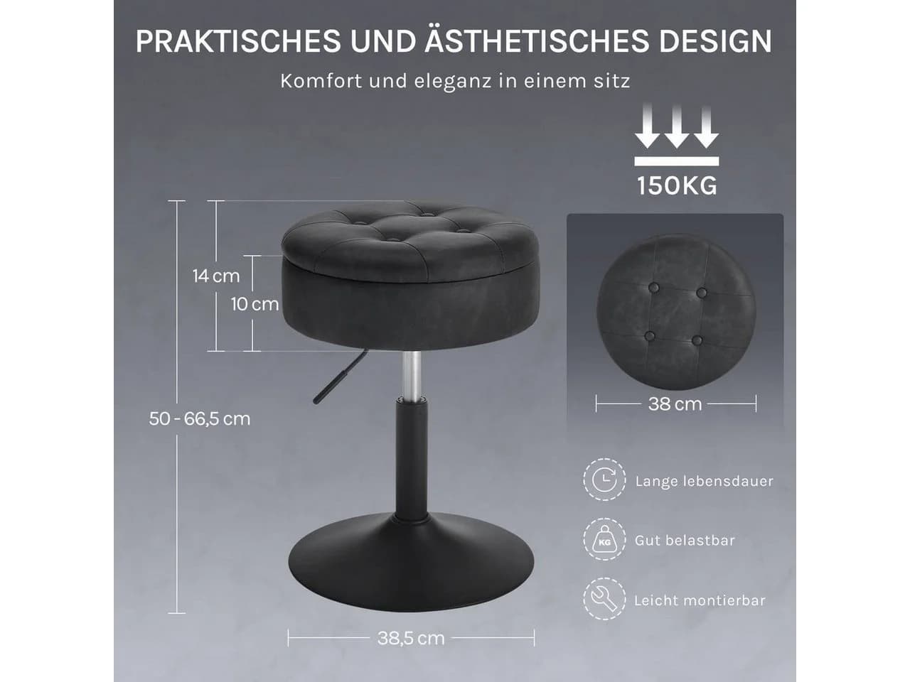 Woltu Drehhocker mit Stauraum höhenverstellbar Kunstleder - Bild 3