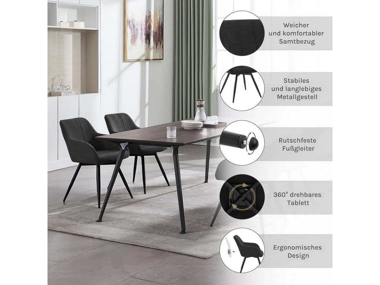 Woltu Esszimmerstuhl 4 St. gepolsterter ergonomischer mit Metallbeinen - Bild 4