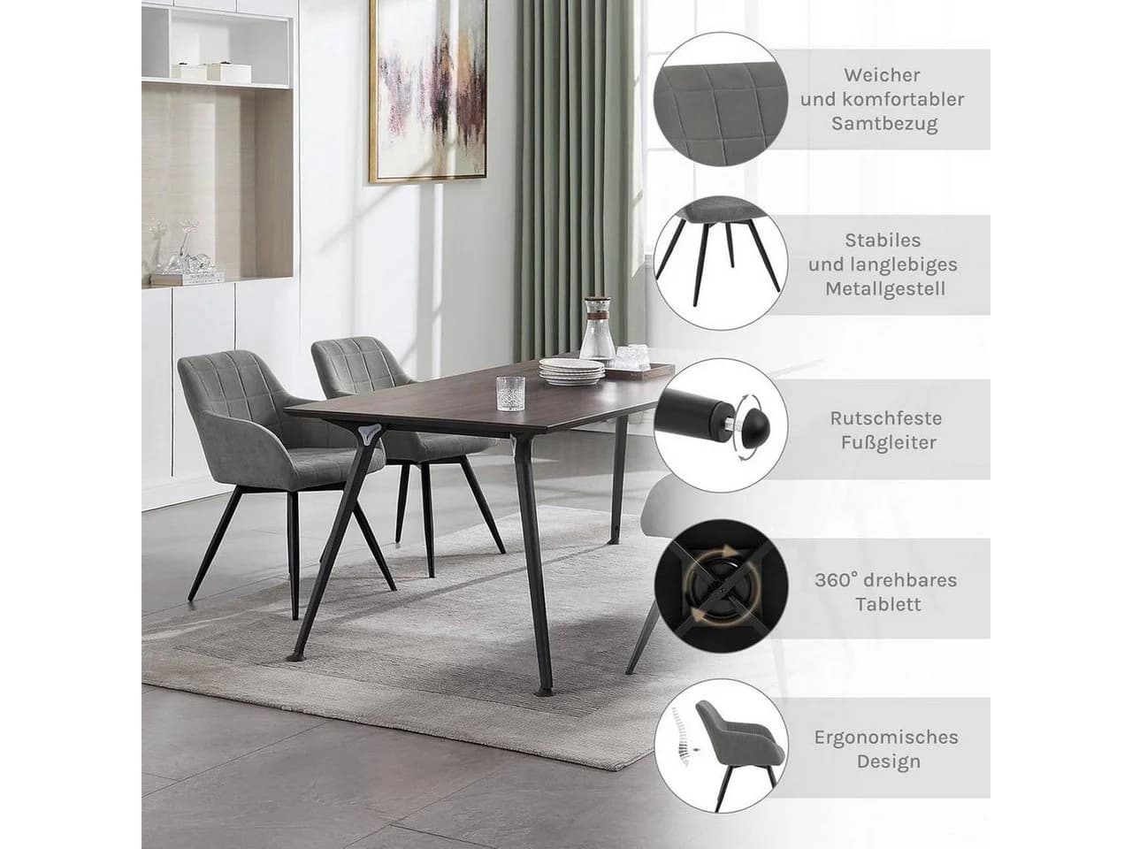 Woltu Esszimmerstuhl 6 St. gepolsterter ergonomischer mit Metallbeinen - Bild 4