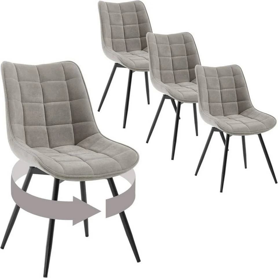Woltu Esszimmerstuhl 4-tlg. Samt mit Metallbeinen Grau/Schwarz/Beige - Bild 2