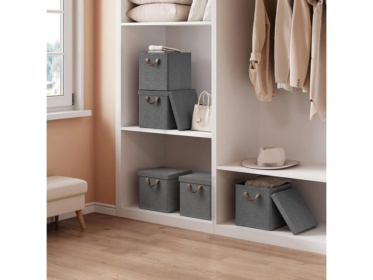 Woltu Aufbewahrungsbox 3er Set Grau Beige Faltbar mit Griffen