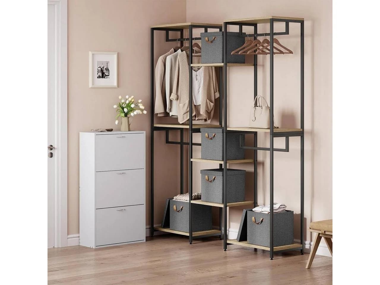 Woltu Aufbewahrungsbox 3er Set Grau Beige Faltbar mit Griffen - Bild 4
