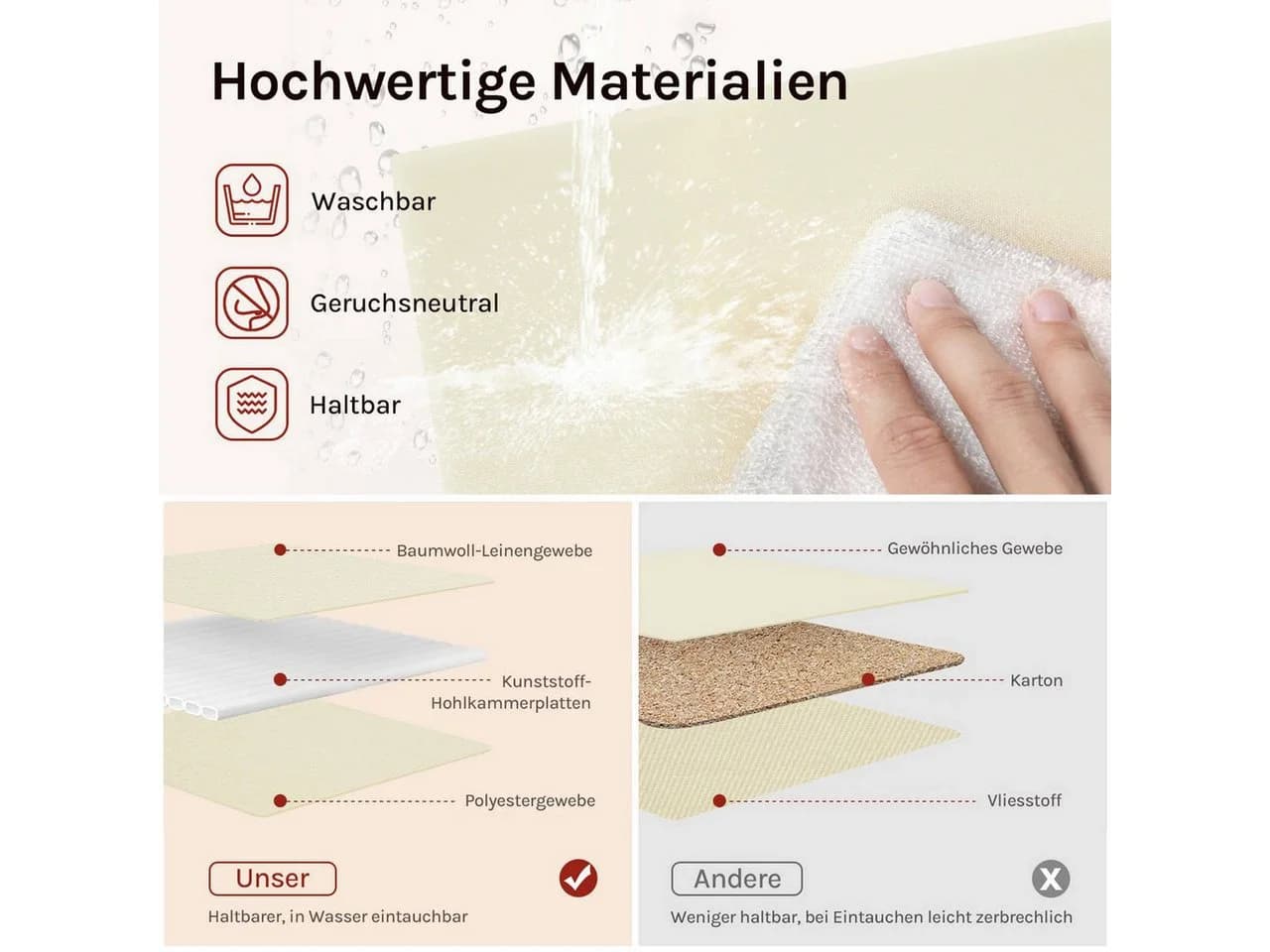 Woltu Aufbewahrungsbox 3 St. Creme/Grau Stoffboxen - Bild 5