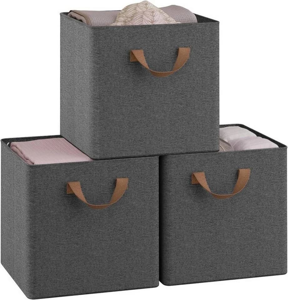 Woltu Aufbewahrungsbox 3 St. Creme/Grau Stoffboxen mit Griffen Metallrahmen - Bild 2