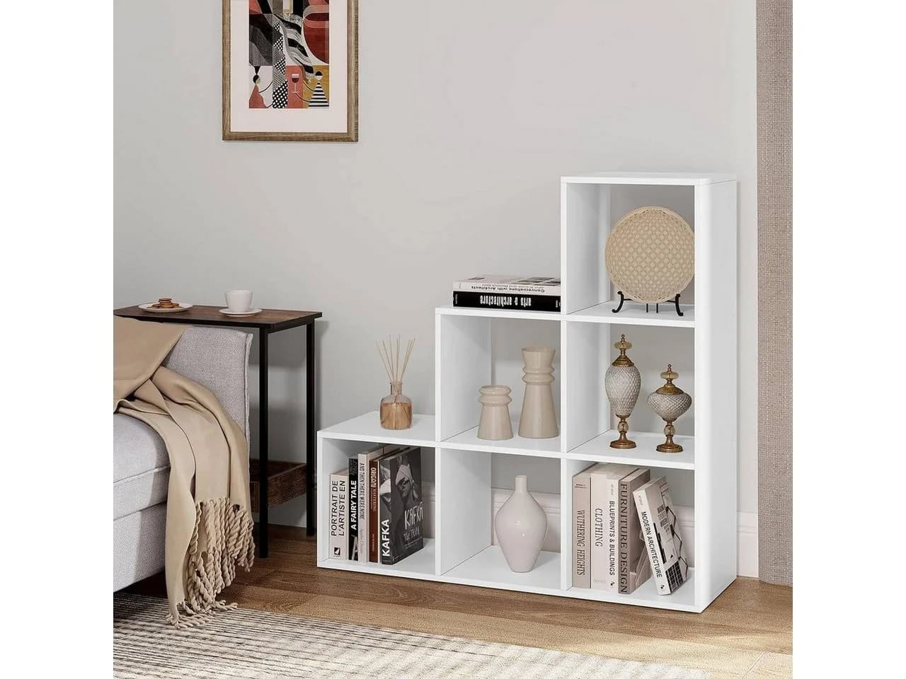 Woltu Bücherregal Weiß 6 Fächer Würfelregal Skandinavisch