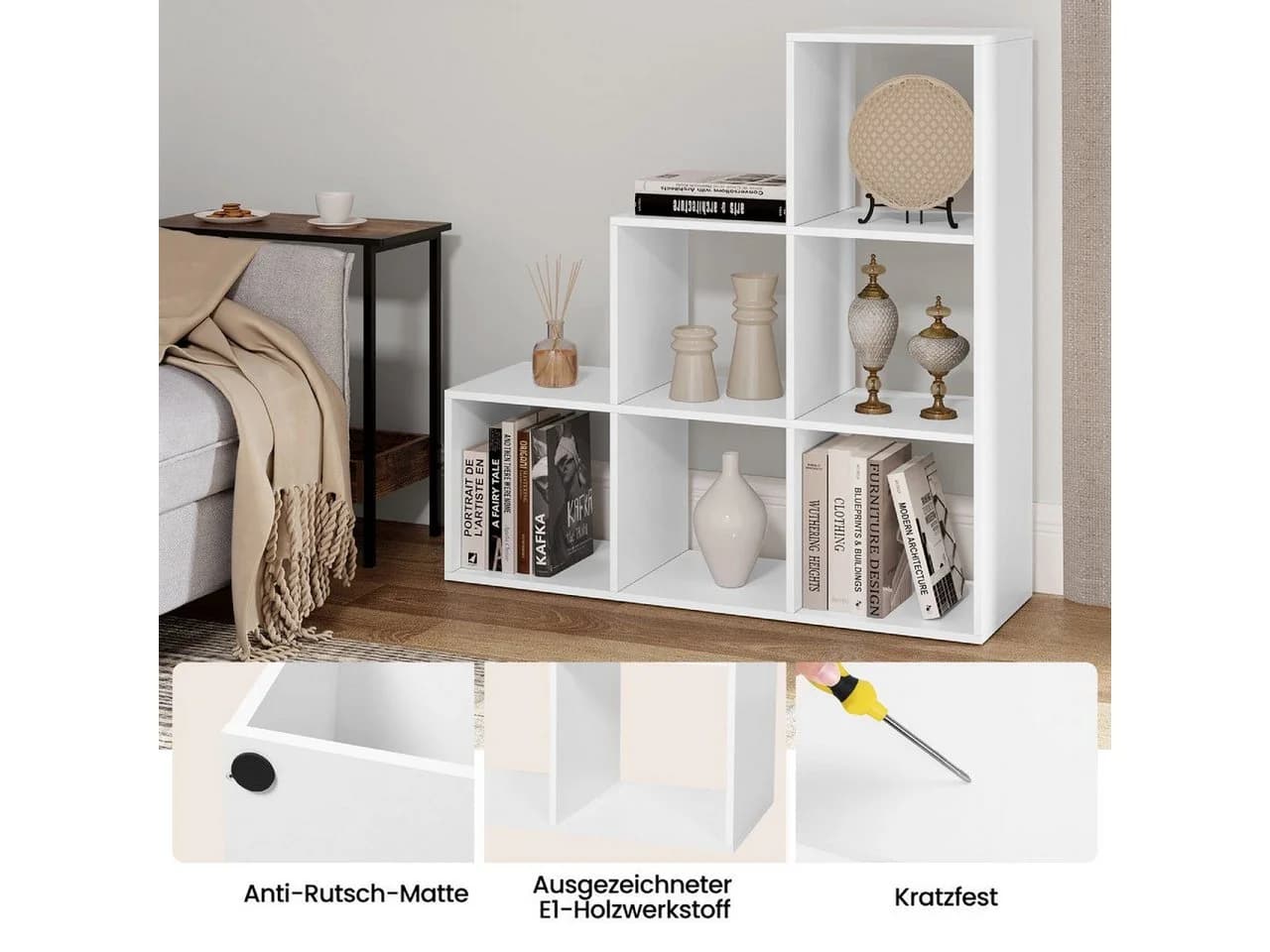 Woltu Bücherregal Weiß 6 Fächer Würfelregal Skandinavisch - Bild 5