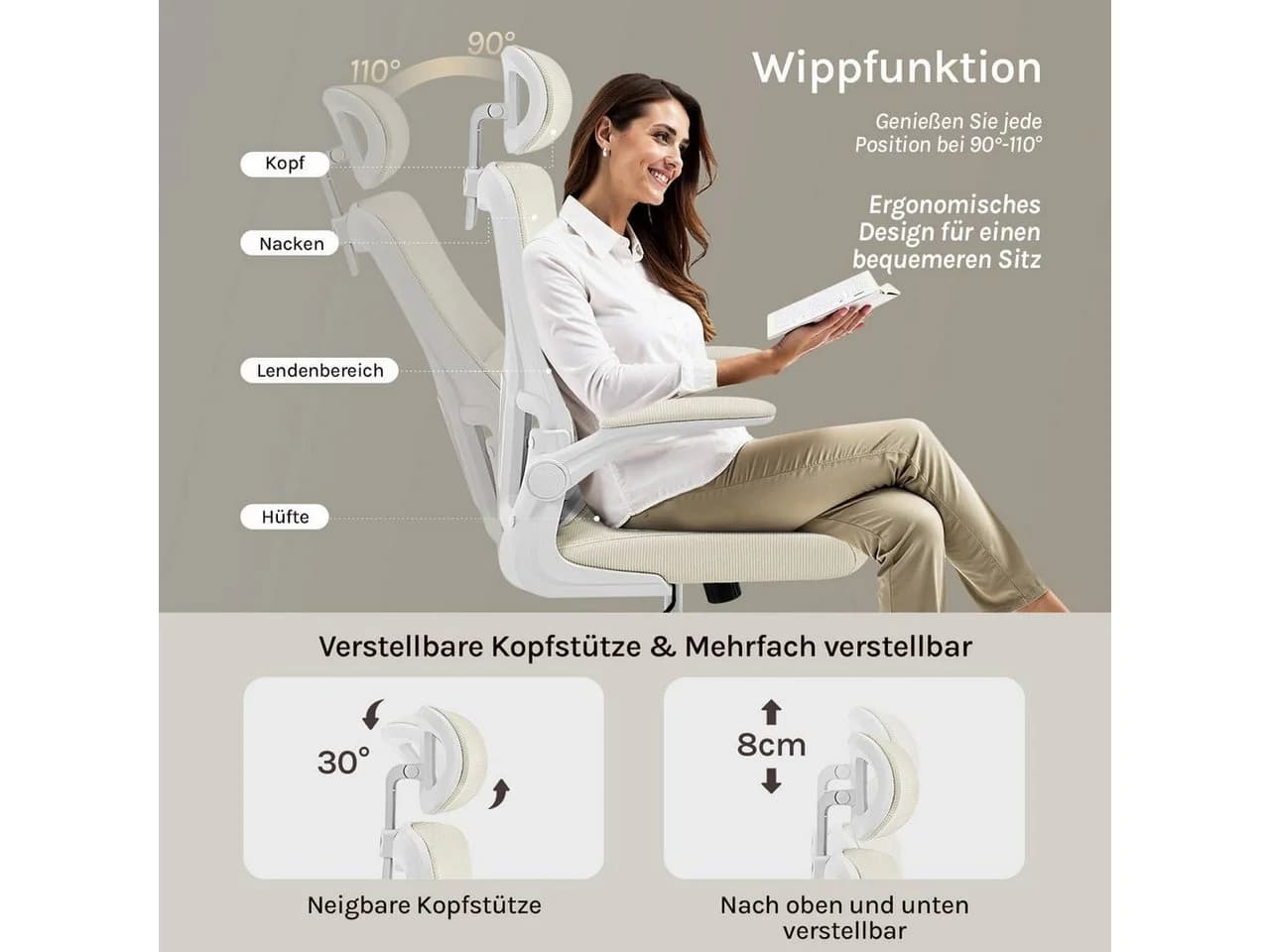 Woltu Bürostuhl Ergonomisch mit Schaukelfunktion und Netzstoff - Bild 5