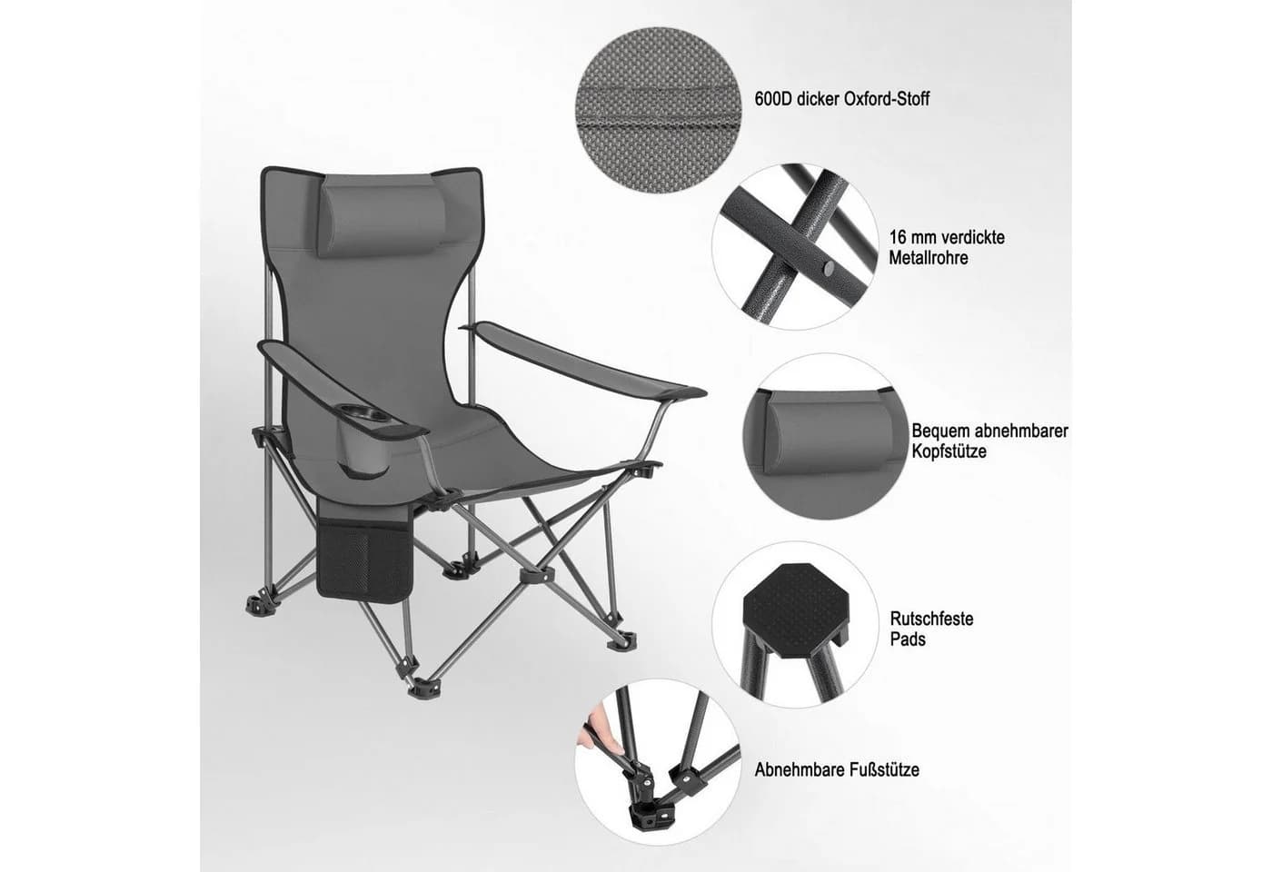 Woltu Campingstuhl (2 St) Klappbar Outdoor mit Armlehnen Getränkehalter - Bild 5