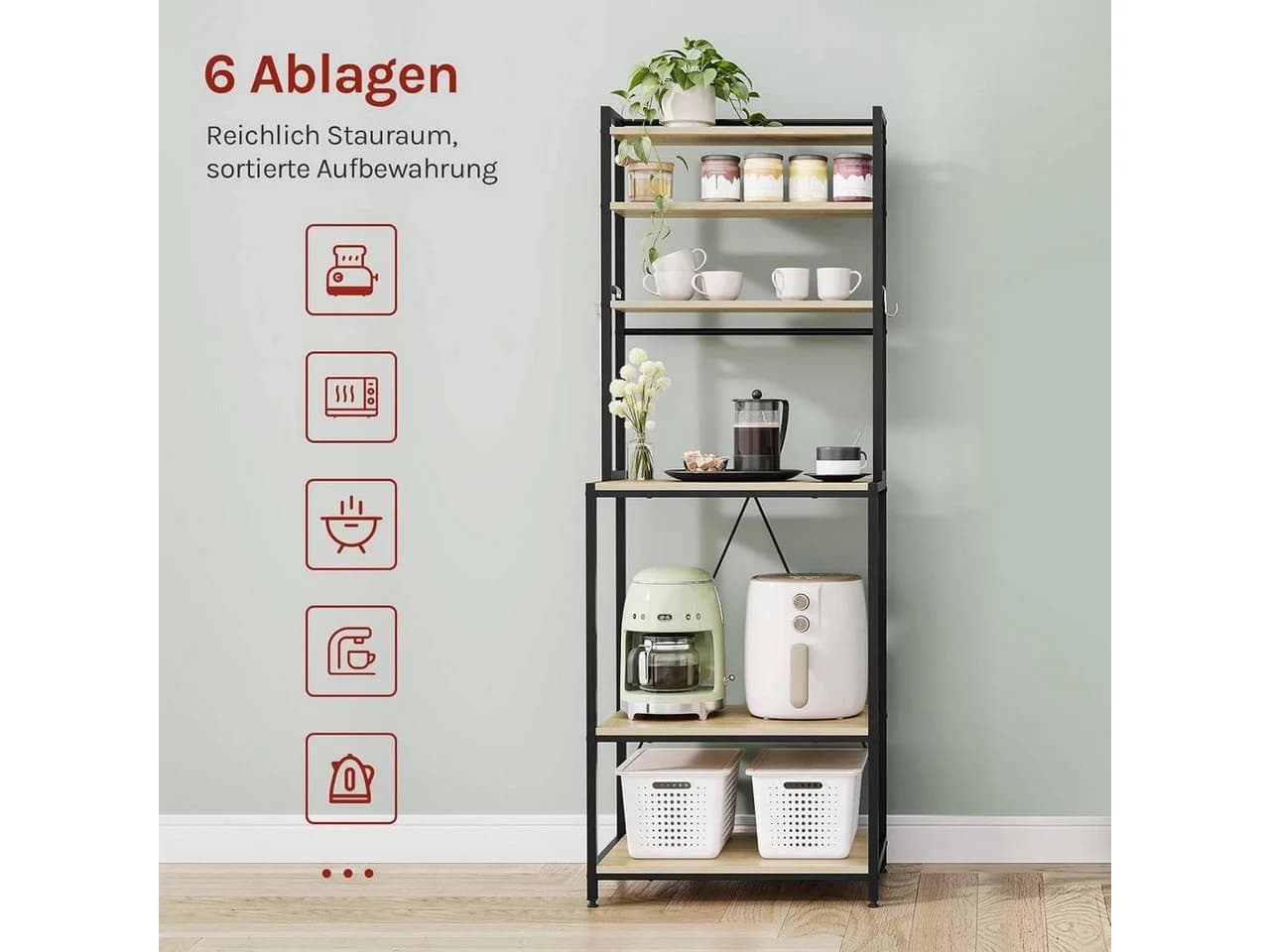 Woltu Küchenregal 6 Ablagen 6 Haken Metallrahmen Retro - Bild 5