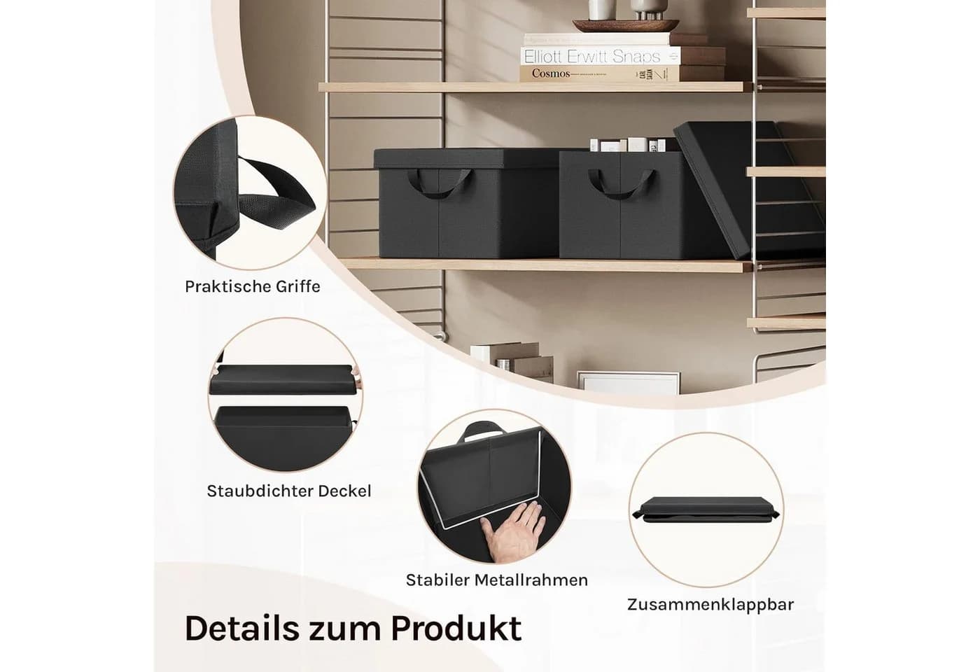 Woltu Aufbewahrungsbox 3 St. Set mit Deckel und Griffen, faltbare Box für Kleidung und Spielzeug - Bild 4