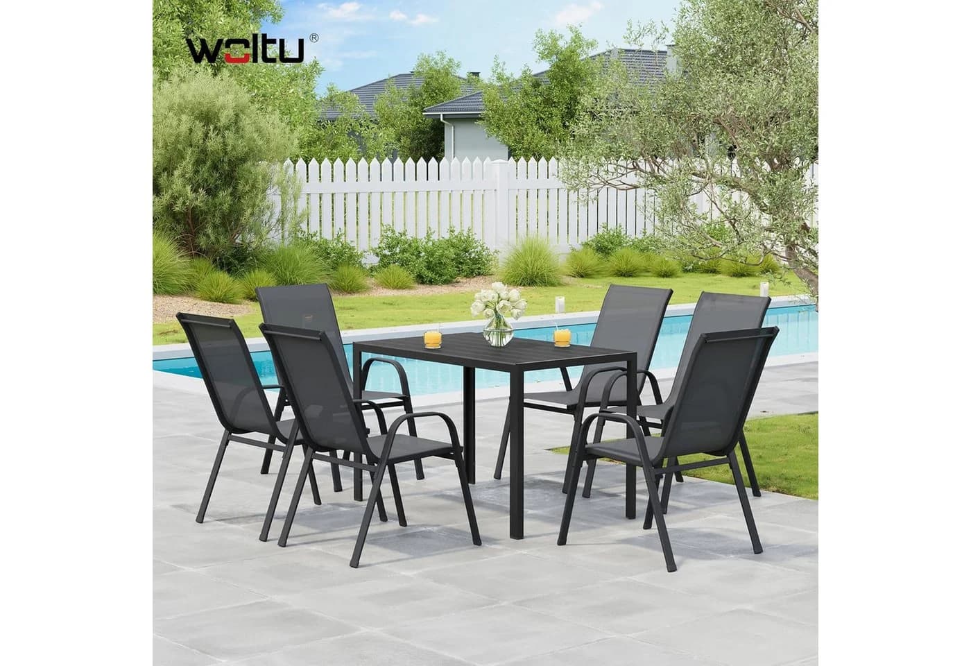 Woltu Gartenstuhl 2er Set Stapelbar Dunkelgrau