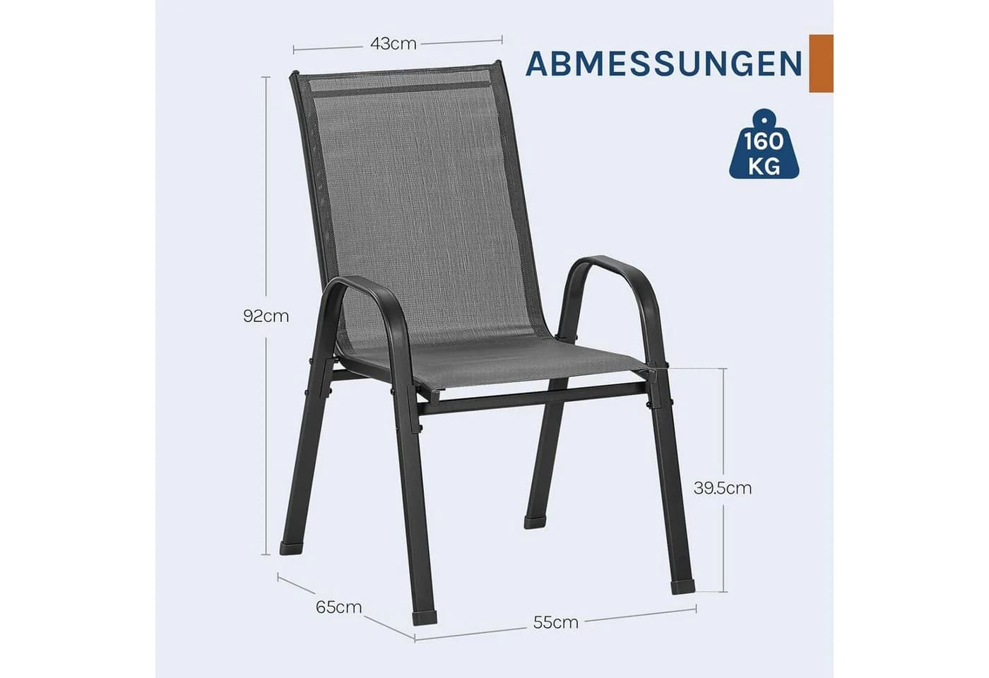 Woltu Gartenstuhl 2er Set Stapelbar Dunkelgrau - Bild 3
