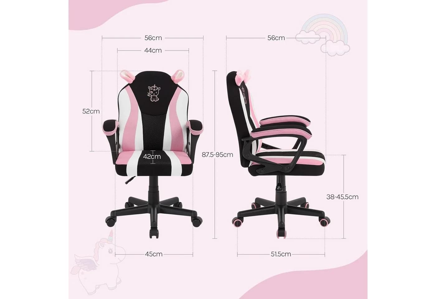 Woltu Gaming-Stuhl Kinder Rosa Ergonomisch mit Doppelten Radsätzen - Bild 3