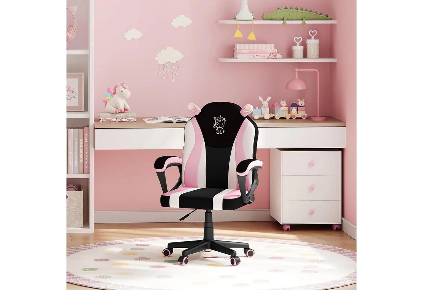 Woltu Gaming-Stuhl Kinder Rosa Ergonomisch mit Doppelten Radsätzen - Bild 4