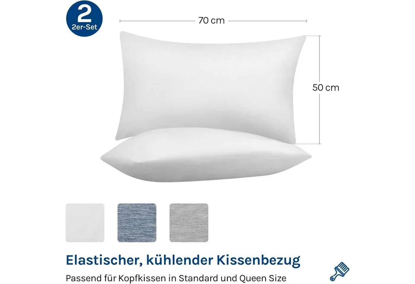 Woltu Kissenbezug 2er Set Kühlend Weiß Grau Blau Arc-Chill - Bild 3