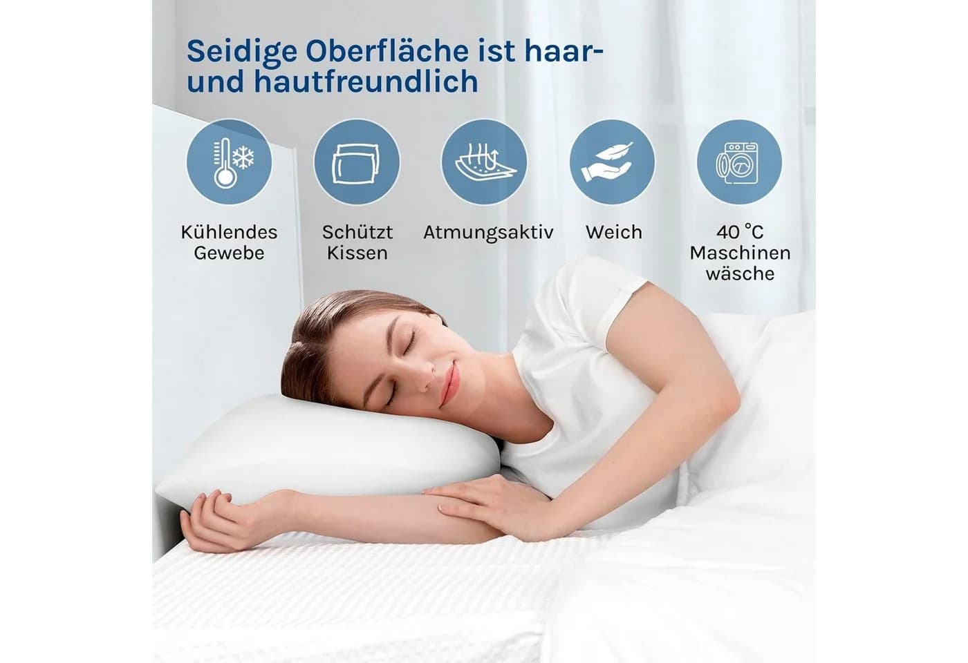 Woltu Kissenbezug 2er Set Kühlend Weiß Grau Blau Arc-Chill - Bild 5