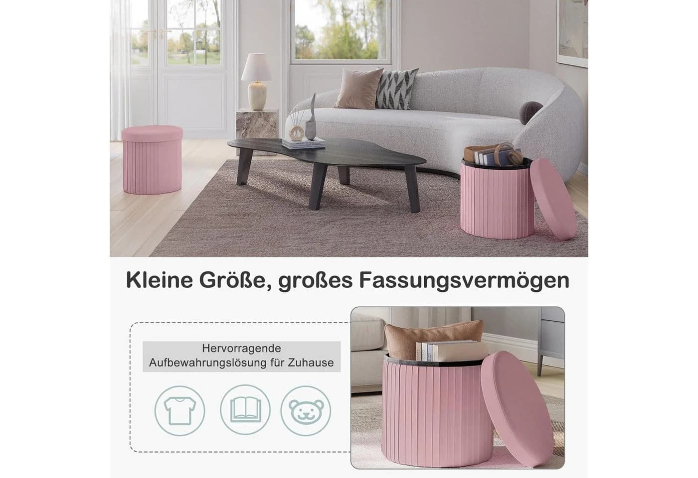Woltu Sitzhocker 1 St Pastellrosa - Bild 5
