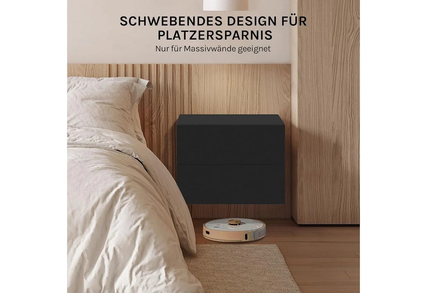 Woltu Nachttisch 2-St. Schwarz Wandregal Schlafzimmer Wohnzimmer - Bild 4