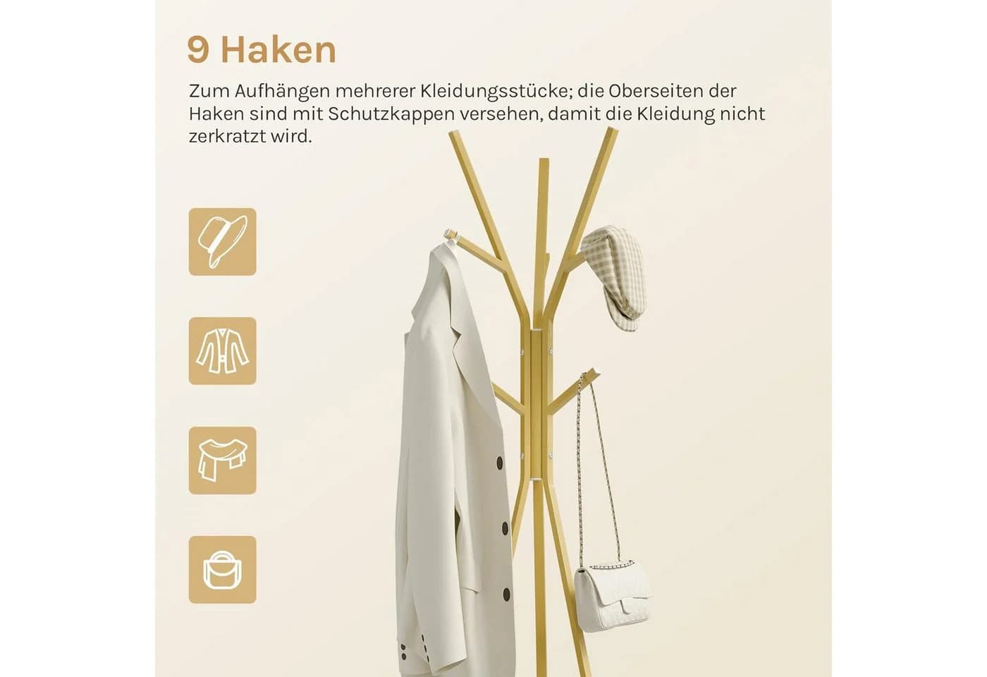 Woltu Kleiderständer Gold 9 Haken 1 Ablage Modern - Bild 5