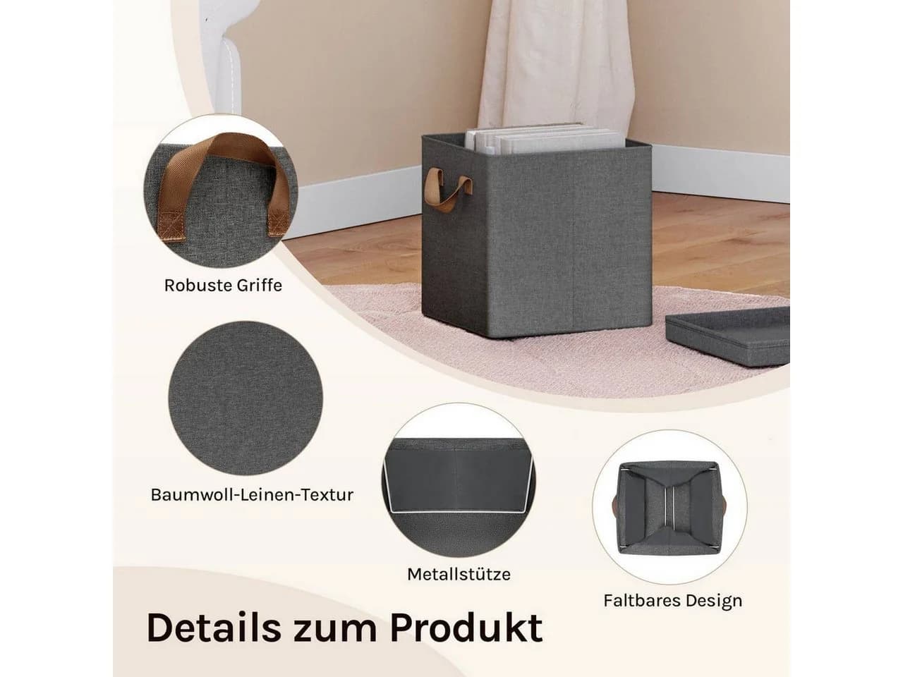 Woltu Aufbewahrungsbox 10er Set Grau mit Metallrahmen & Griffen - Bild 5