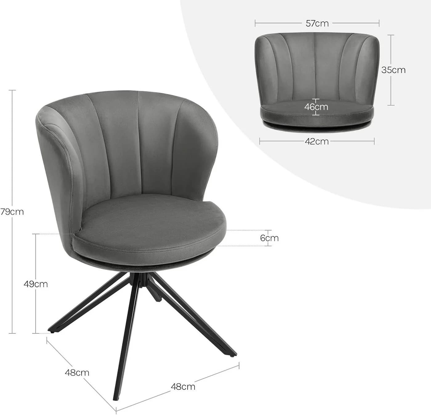 Woltu 4-Fußstuhl 2er Set Grau Samt 360° Drehbar mit Armlehne - Bild 3