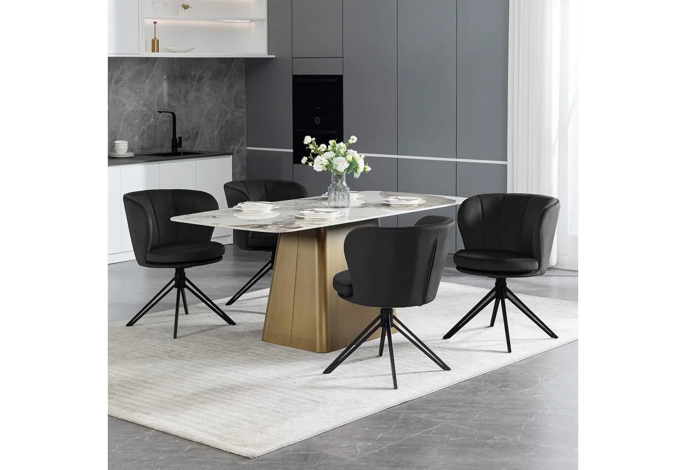 Woltu Esszimmerstuhl 2er Set Schwarz Samt 360° Drehbar mit Armlehne