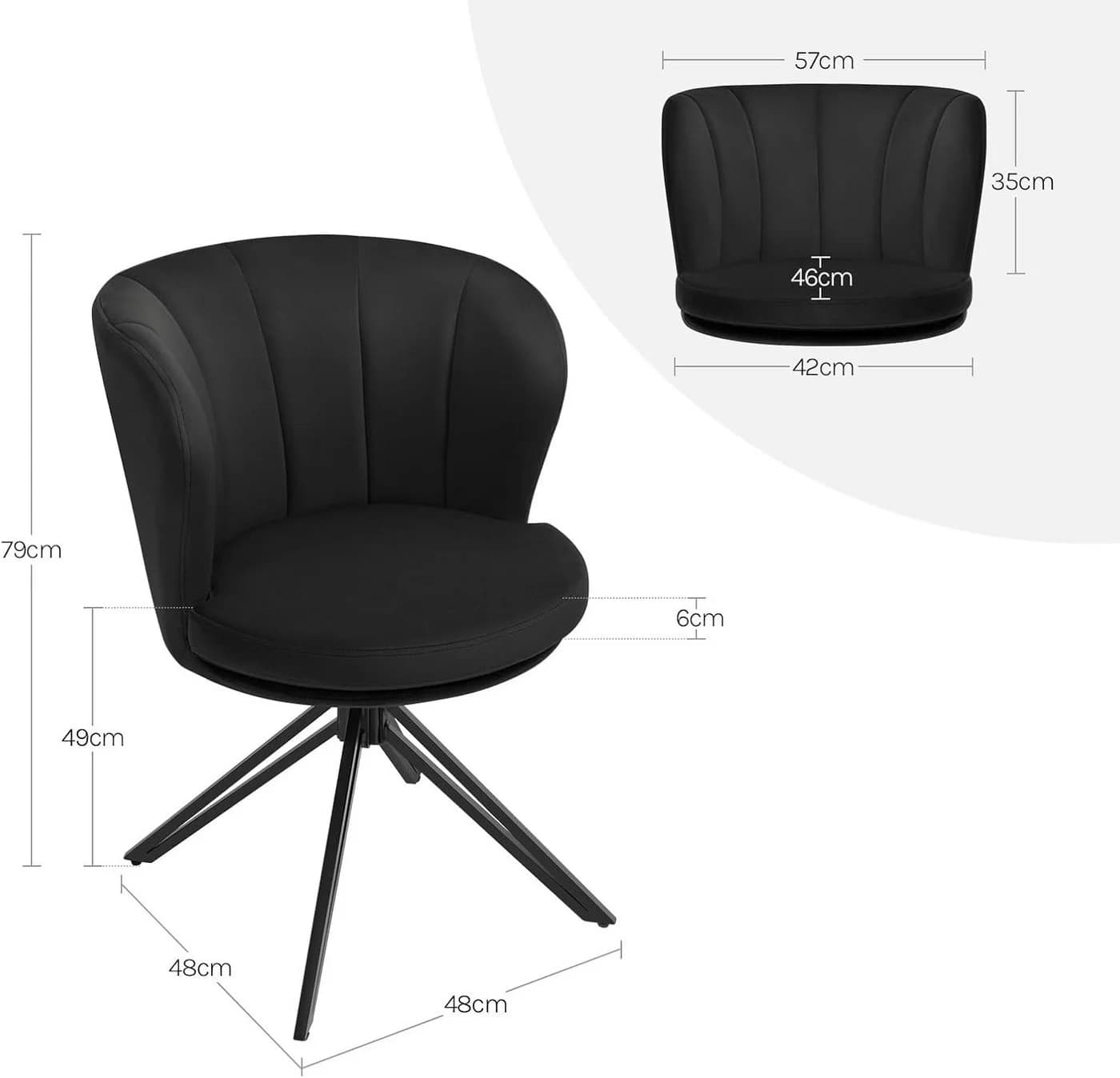 Woltu Esszimmerstuhl 2er Set Schwarz Samt 360° Drehbar mit Armlehne - Bild 3