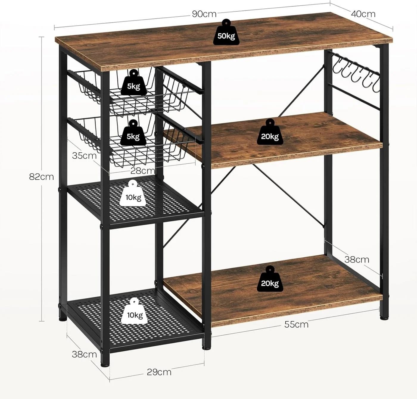 Woltu Küchenregal Industriestil Braun/Schwarz mit 2 Körben - Bild 3