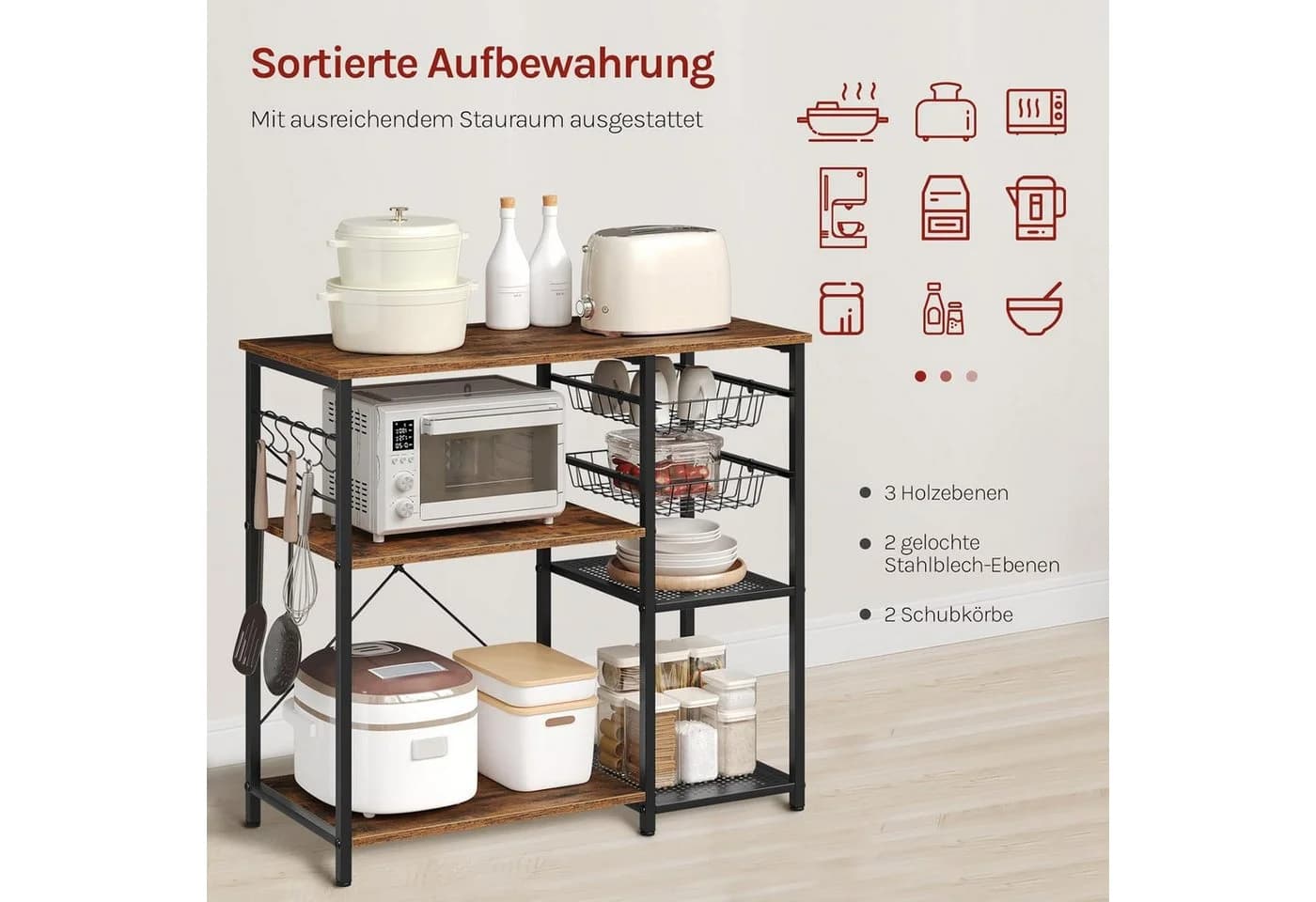 Woltu Küchenregal Industriestil Braun/Schwarz mit 2 Körben - Bild 4