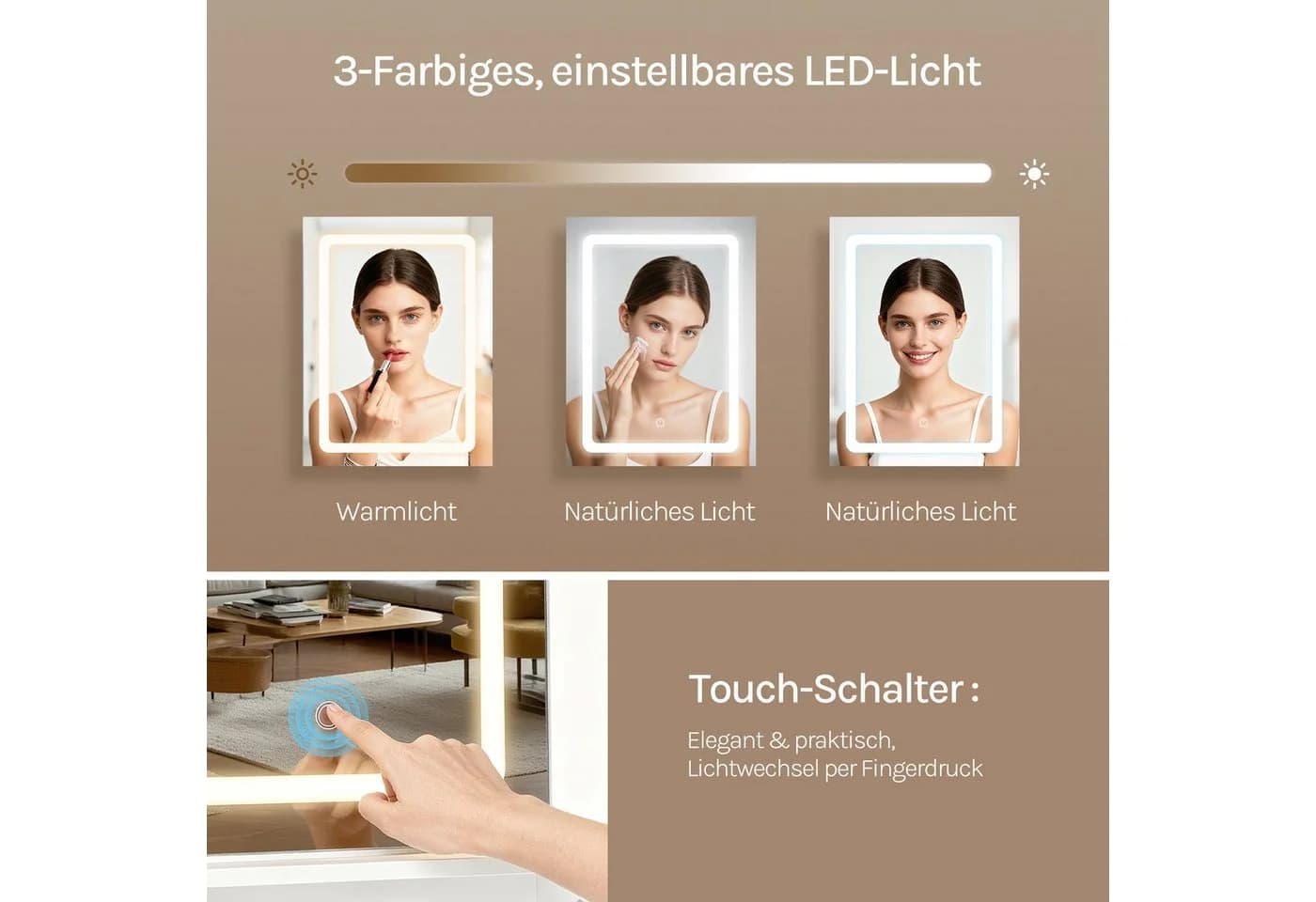 Woltu Schminktisch mit Spiegel, Ablagen, Schublade, 3 Lichtfarben, Weiß - Bild 4
