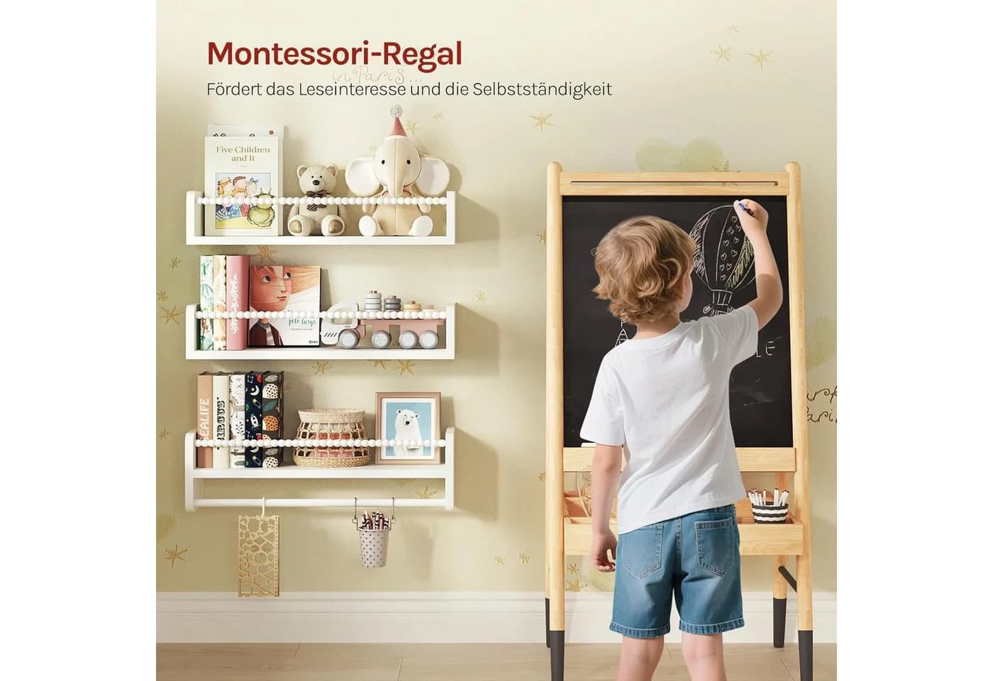 Woltu Kinderregal 3-tlg. Massivholz Wandregal Montessori - Bild 5