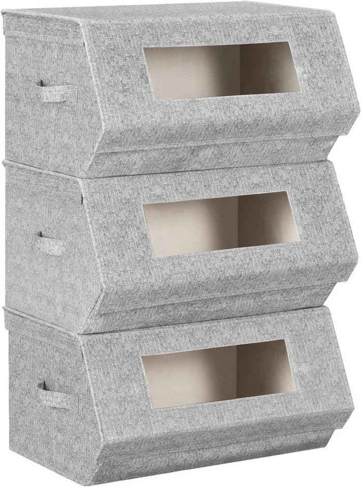 Woltu Aufbewahrungsbox 3er Set Grau Beige Stapelbar mit Magnetverschluss - Bild 2