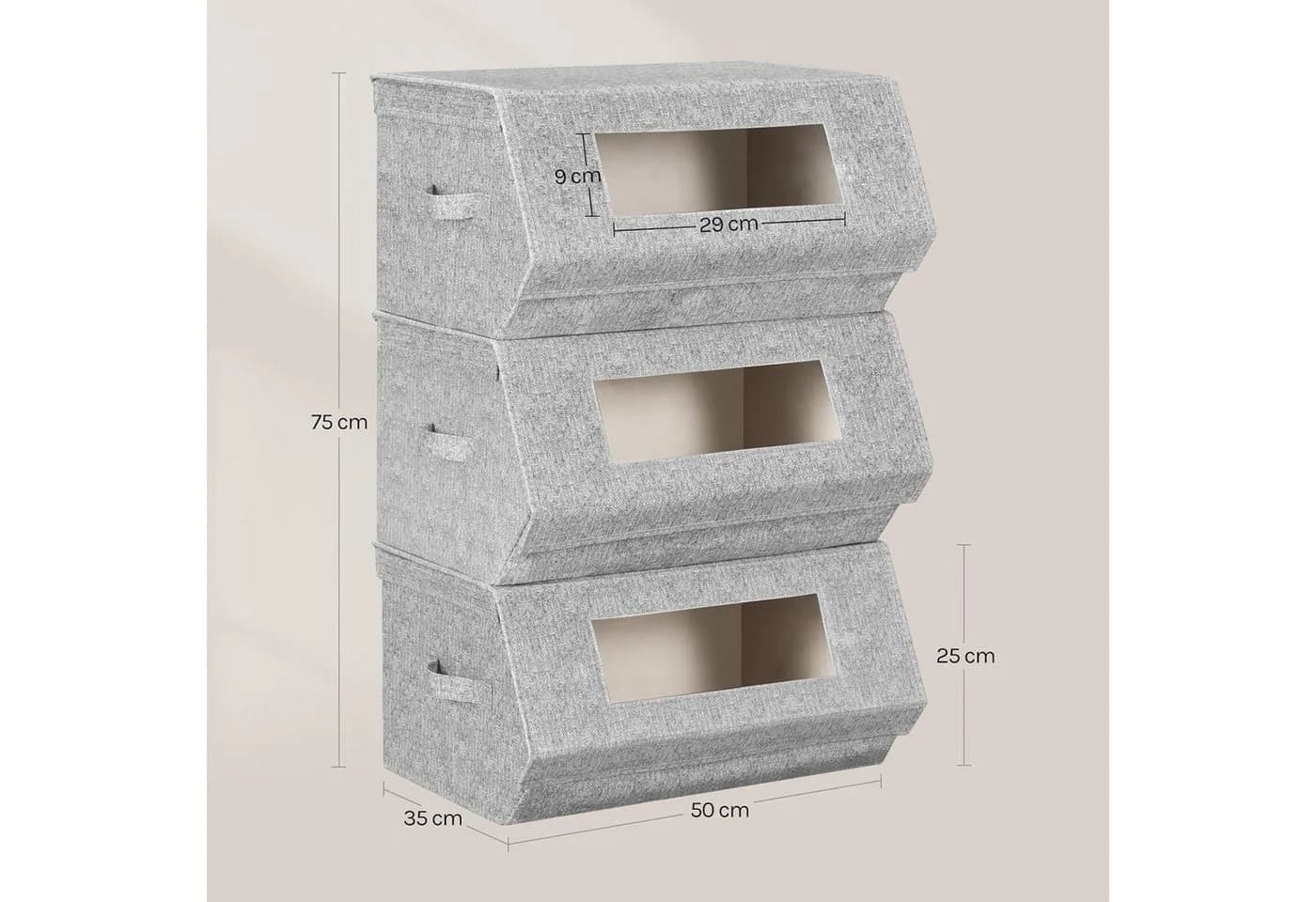 Woltu Aufbewahrungsbox 3er Set Grau Beige Stapelbar mit Magnetverschluss - Bild 3