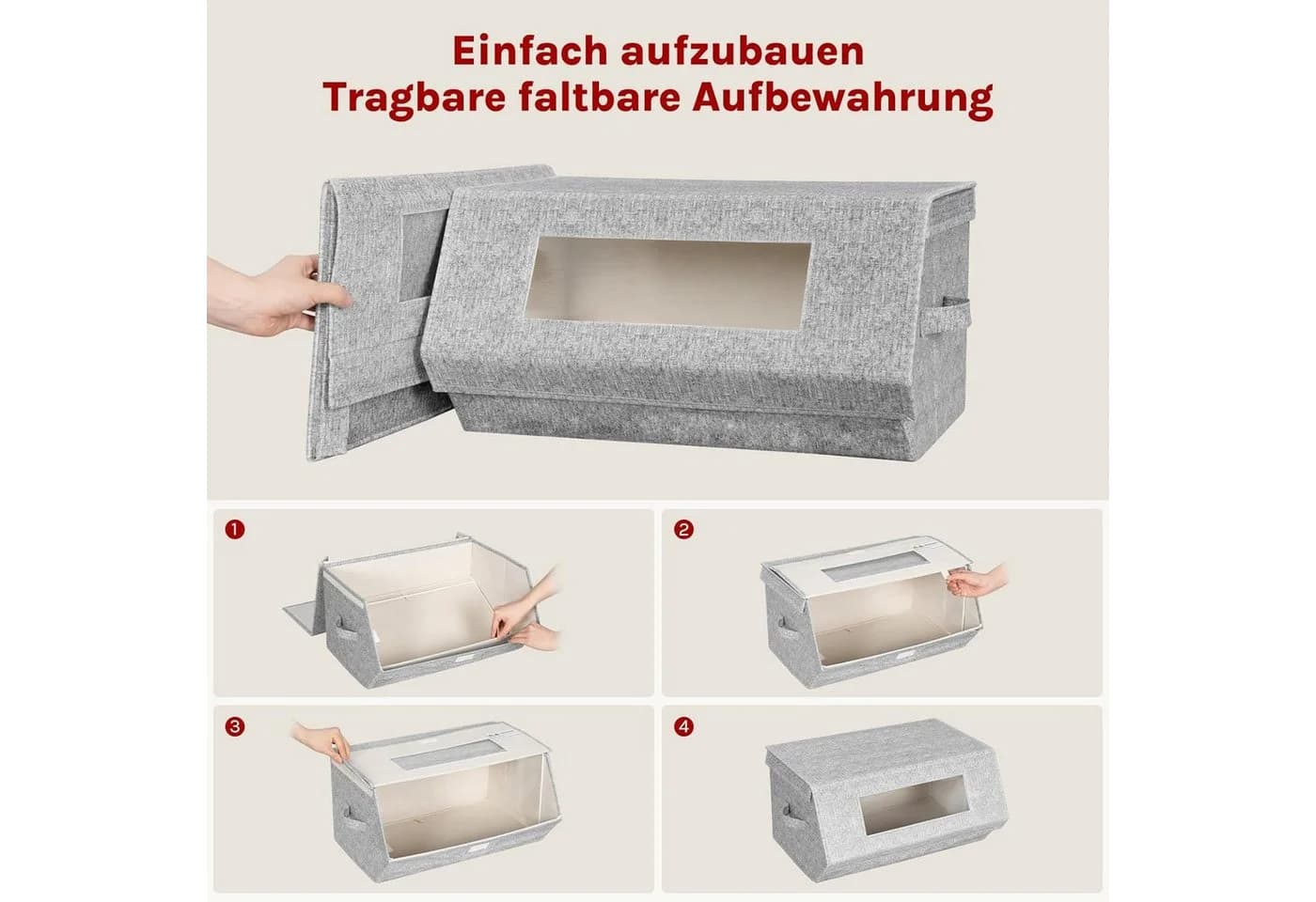 Woltu Aufbewahrungsbox 3er Set Grau Beige Stapelbar mit Magnetverschluss - Bild 5
