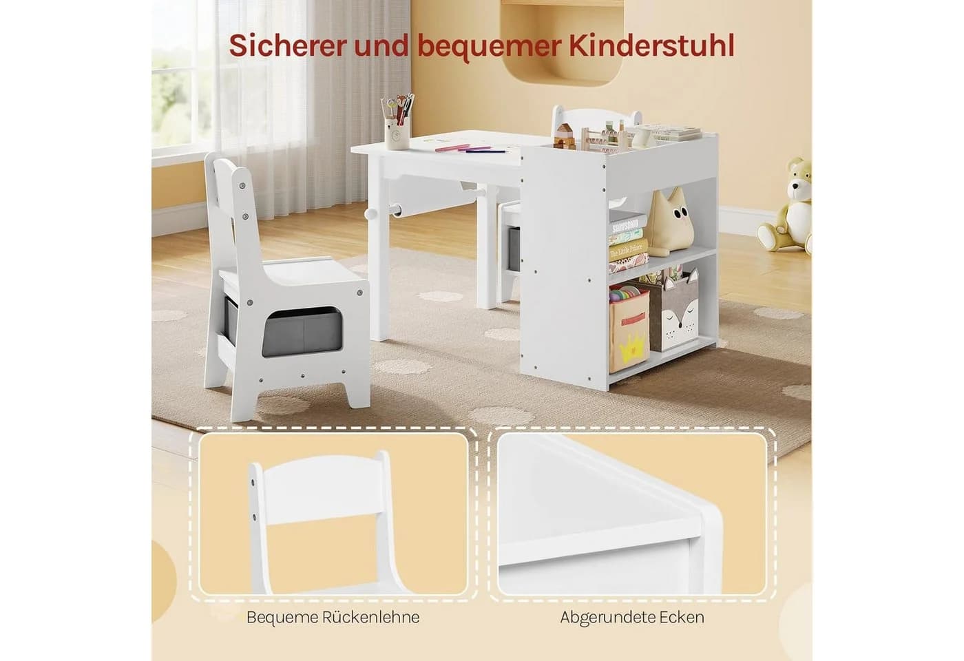 Woltu Kindertisch mit 2 Stühlen Weiß MDF Kiefernholz - Bild 5