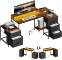 Woltu Eckschreibtisch L-Form Schwarz/Rustikales Braun mit Schubladen & LED Bild 2