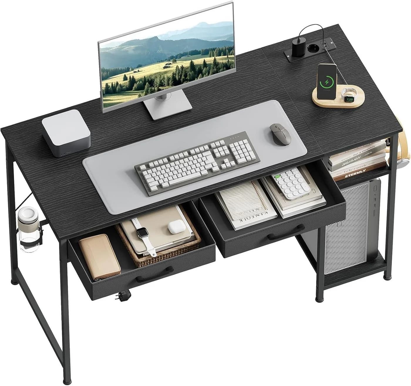 Woltu Schreibtisch mit 2 Schubladen & USB-Anschluss Schwarz - Bild 2