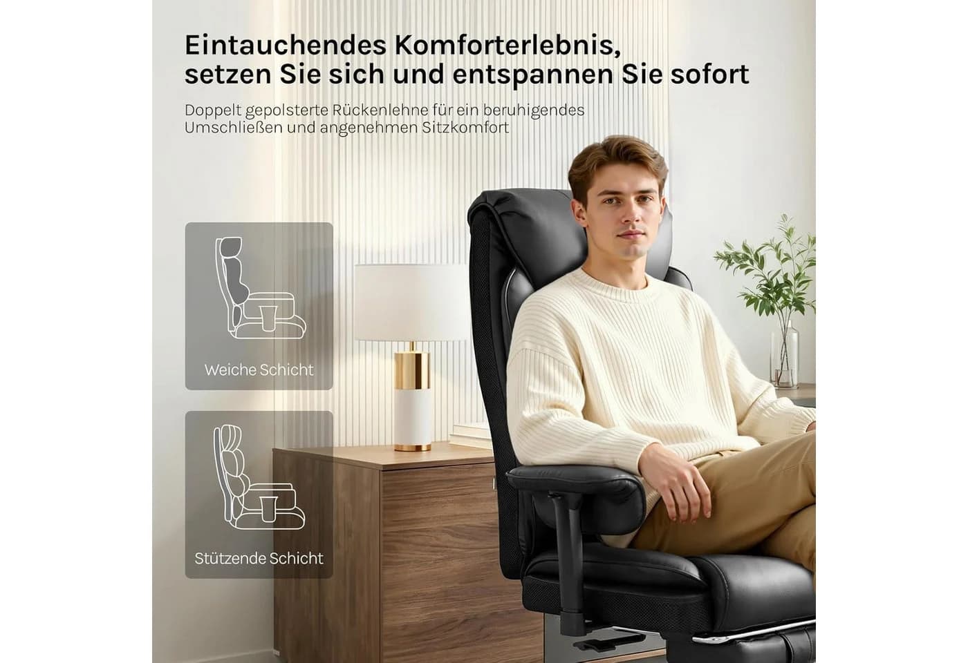 Woltu Bürostuhl Chefsessel Schwarz/Braun Ergonomisch Kunstleder - Bild 4