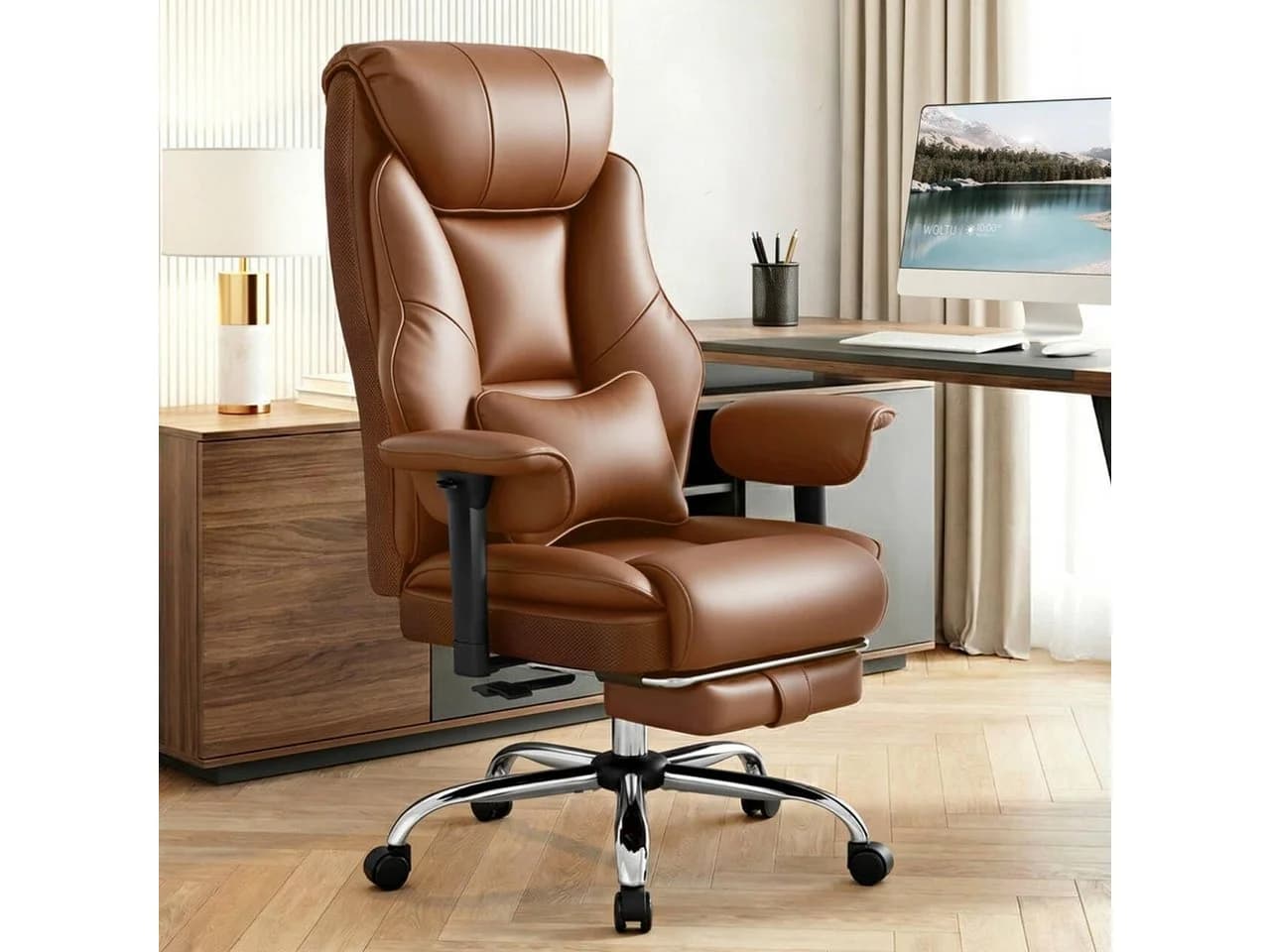 Woltu Bürostuhl Chefsessel Ergonomisch Schwarz/Braun Kunstleder - Bild 2