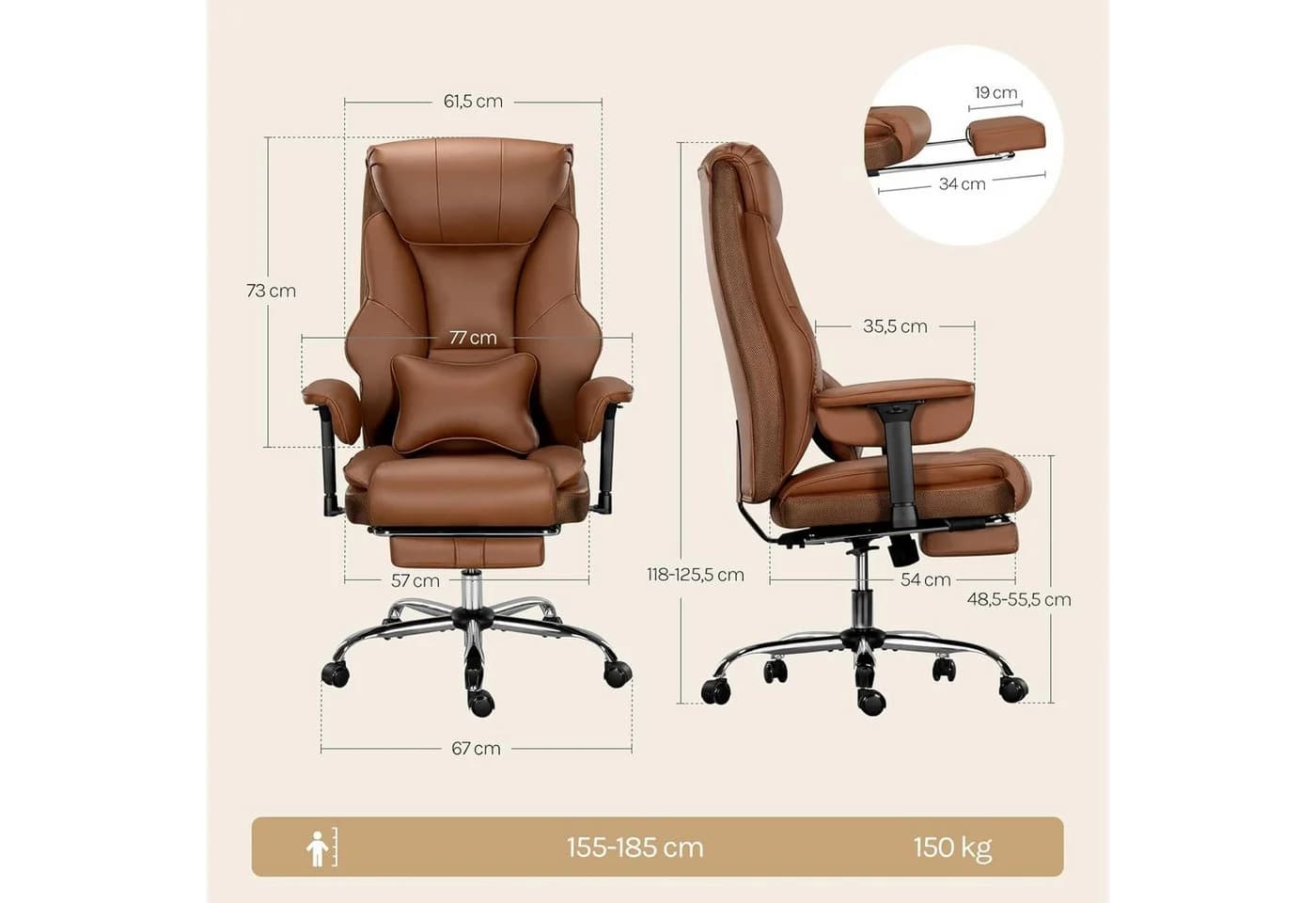 Woltu Bürostuhl Chefsessel Ergonomisch Schwarz/Braun Kunstleder - Bild 3
