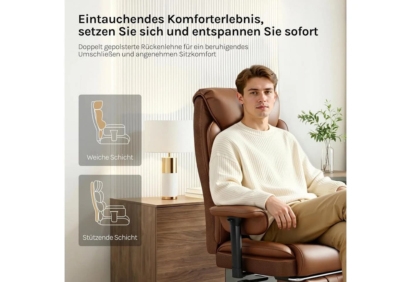 Woltu Bürostuhl Chefsessel Ergonomisch Schwarz/Braun Kunstleder - Bild 4