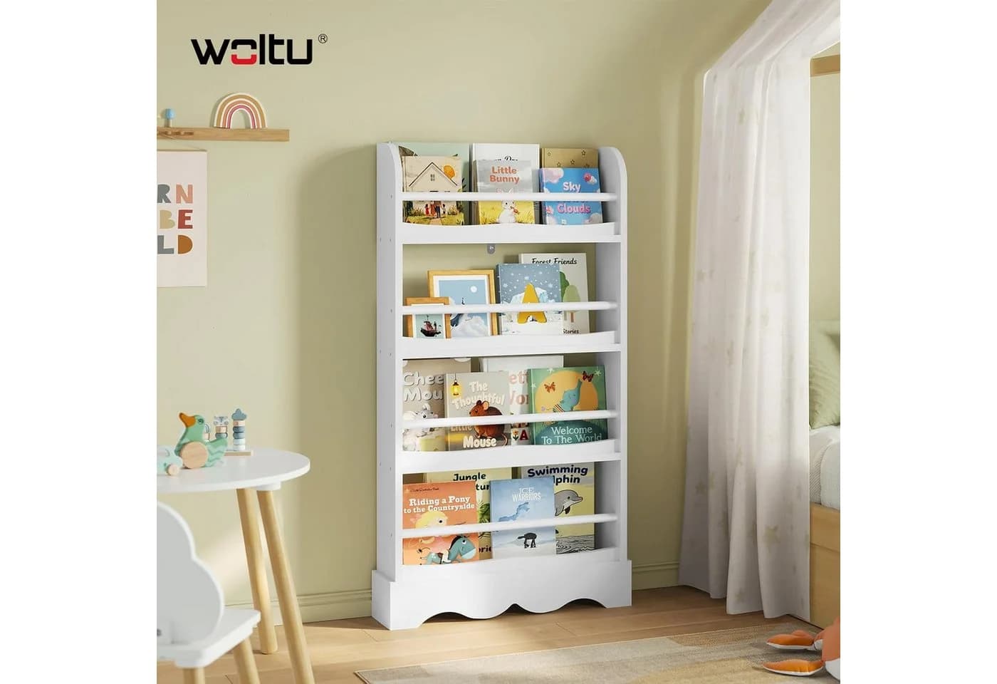 Woltu Bücherregal 4 Ebenen Weiß MDF Holz