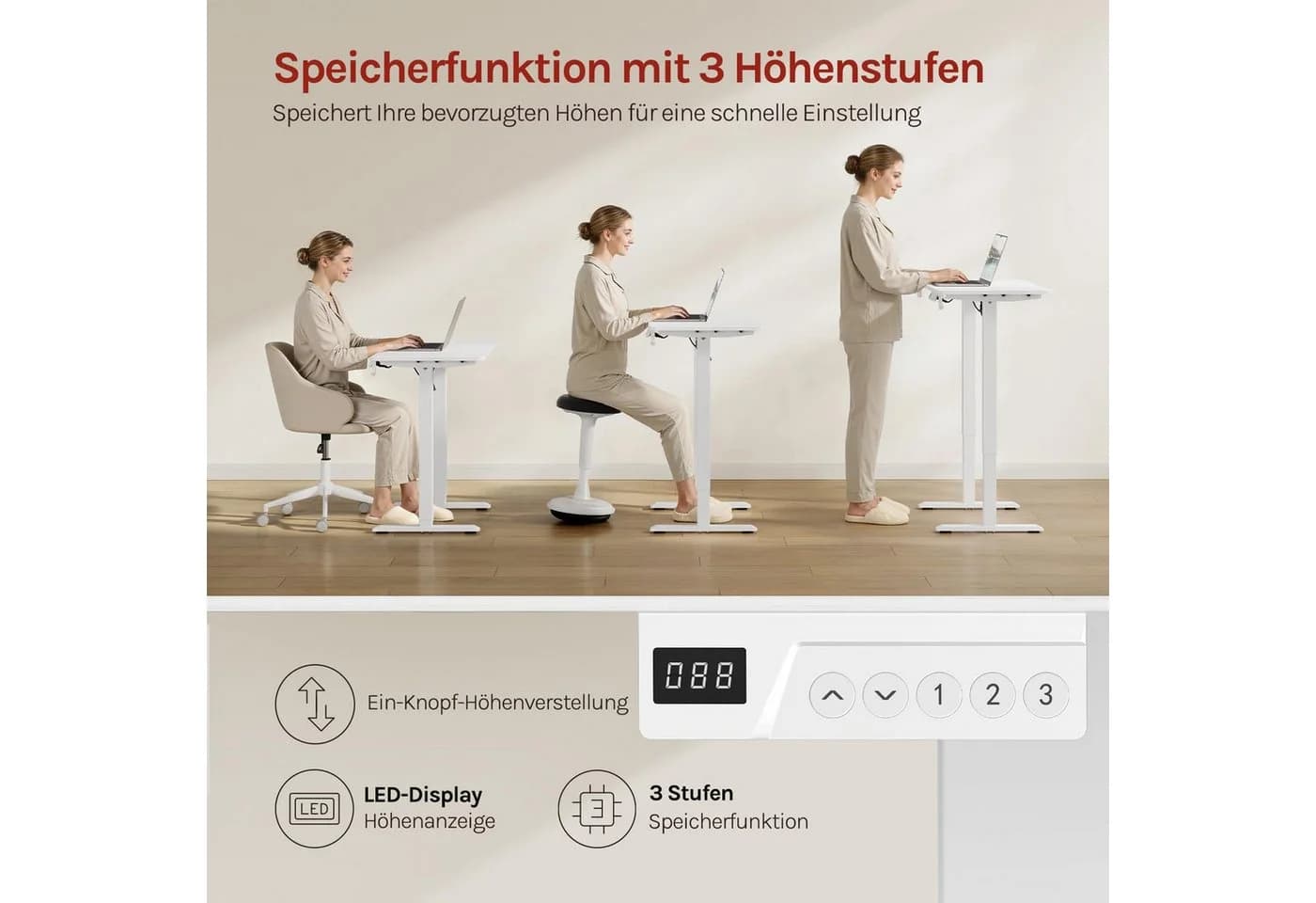 Woltu Höhenverstellbarer Schreibtisch Weiß/Schwarz mit Memory-Funktion - Bild 5