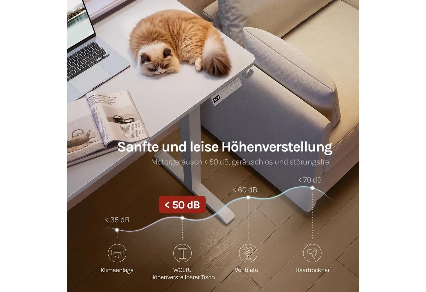Woltu Höhenverstellbarer Schreibtisch Weiß/Schwarz mit Memory-Funktion - Bild 5