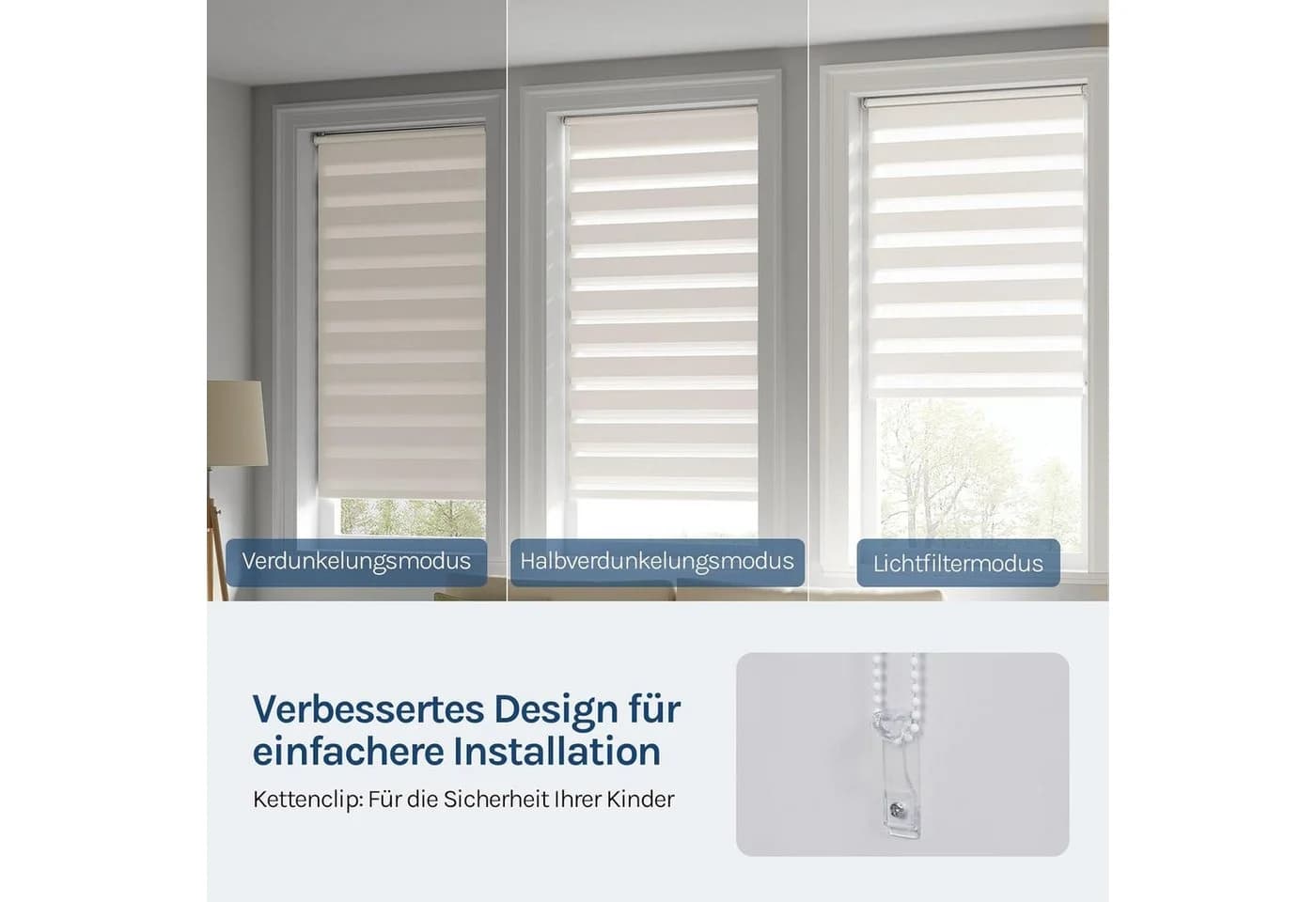 Woltu Doppelrollo Klemmfix Duo Rollo lichtdurchlässig verdunkelnd ohne Bohren - Bild 4